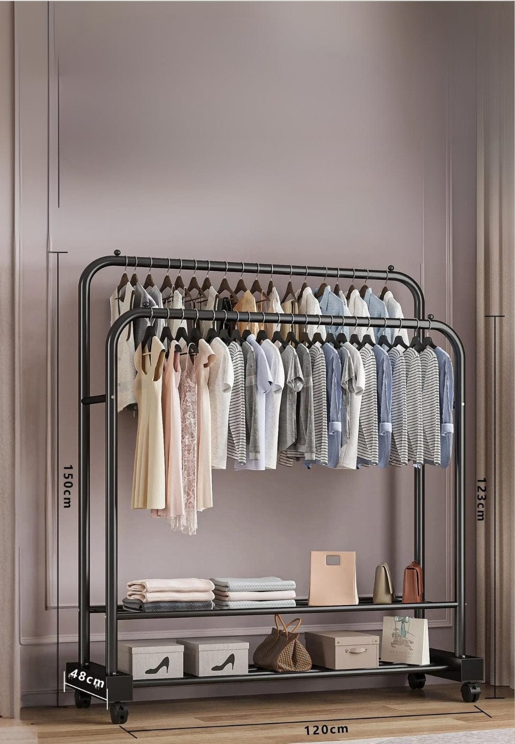 Meuble porte manteau chaussure Grand Dressing sur Roulette Noir