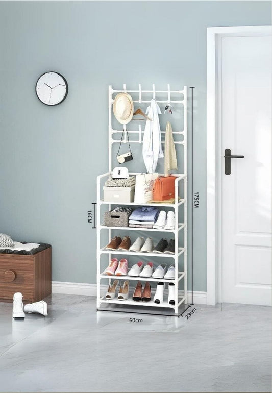 Meuble porte manteau chaussure Haut Fin Blanc
