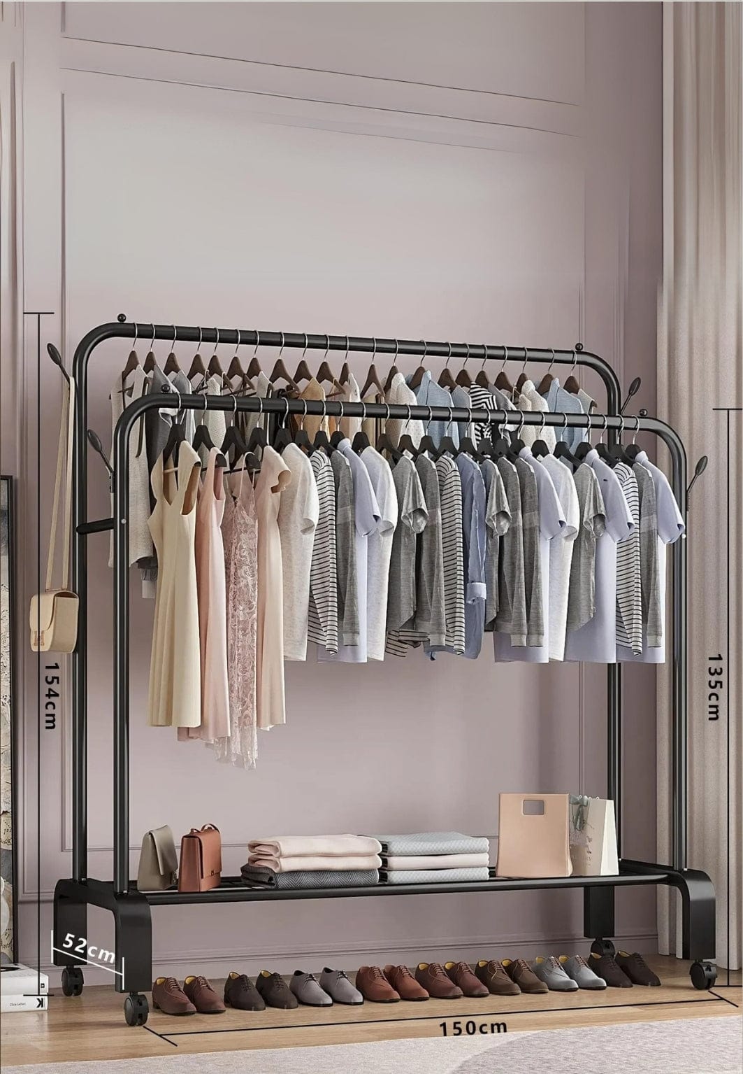 Meuble porte manteau chaussure Immense Dressing sur Roulette Noir