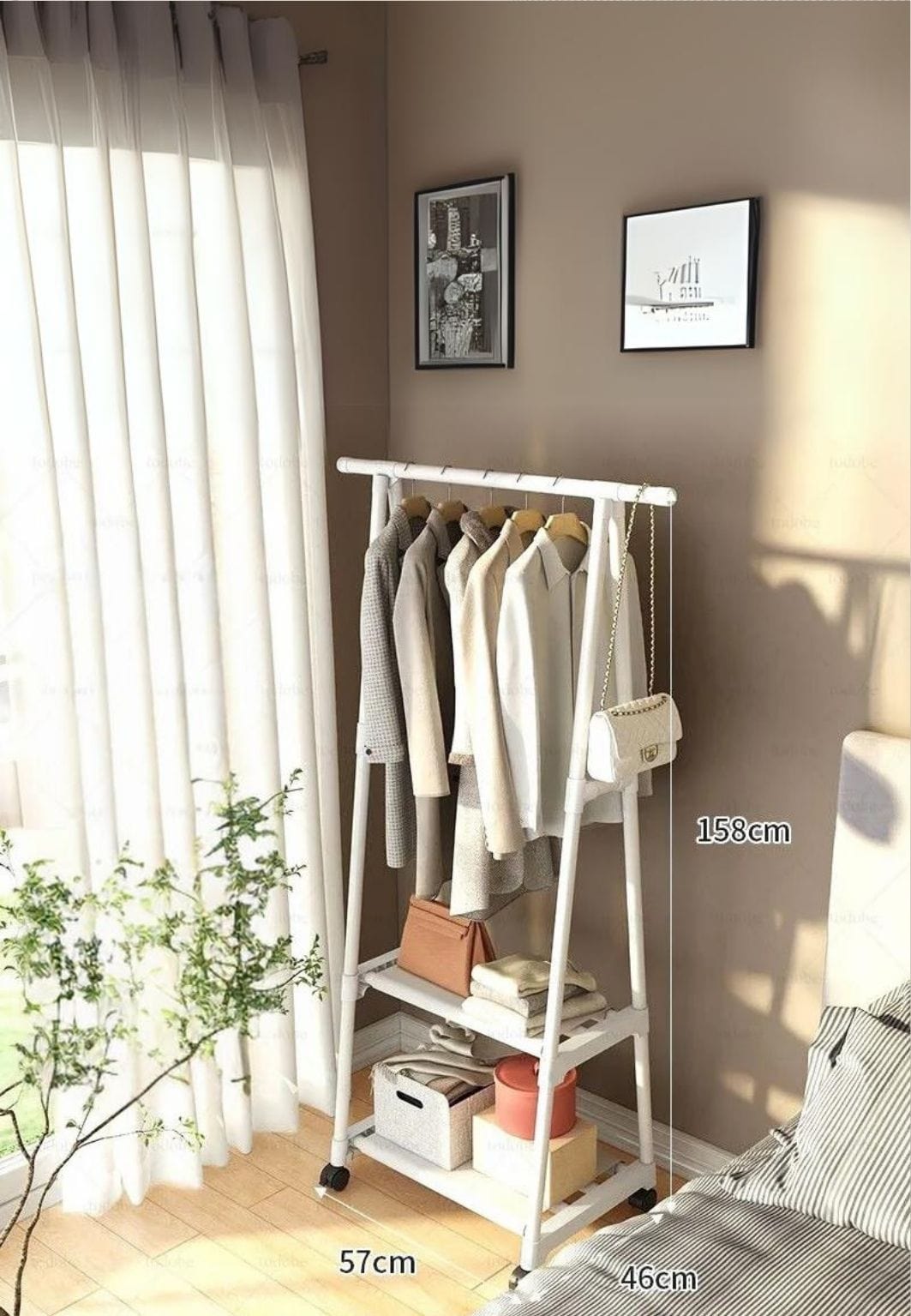 Meuble porte manteau chaussure Ouvert Roulant Blanc