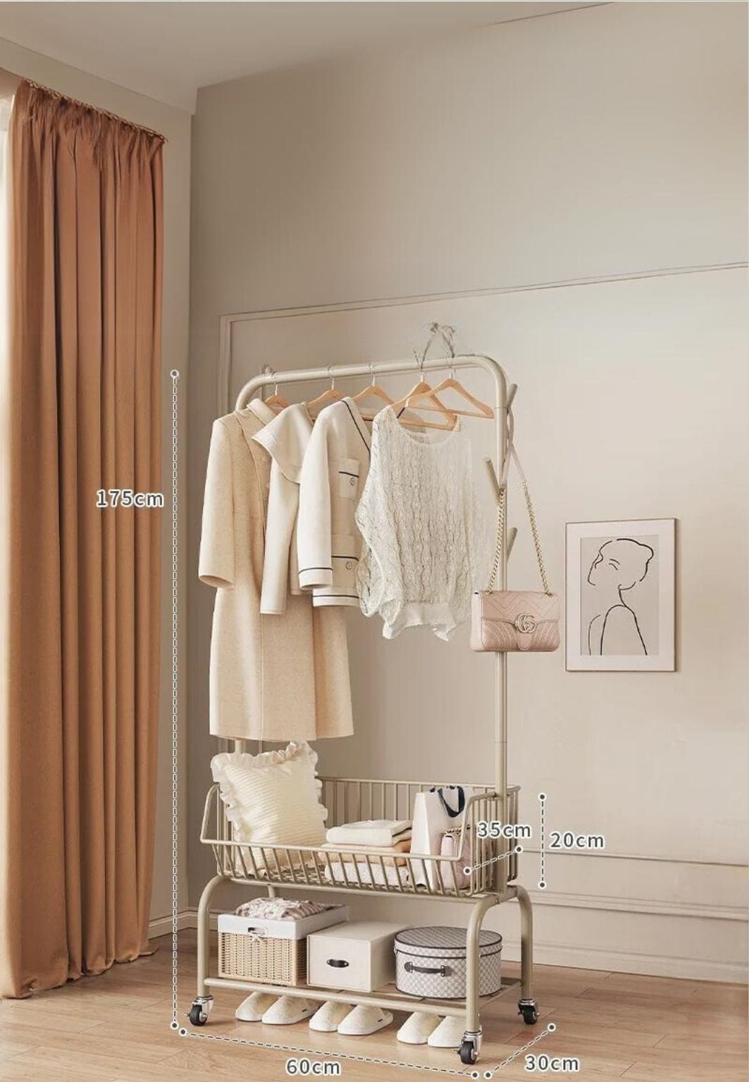 Meuble porte manteau chaussure Panier Crème