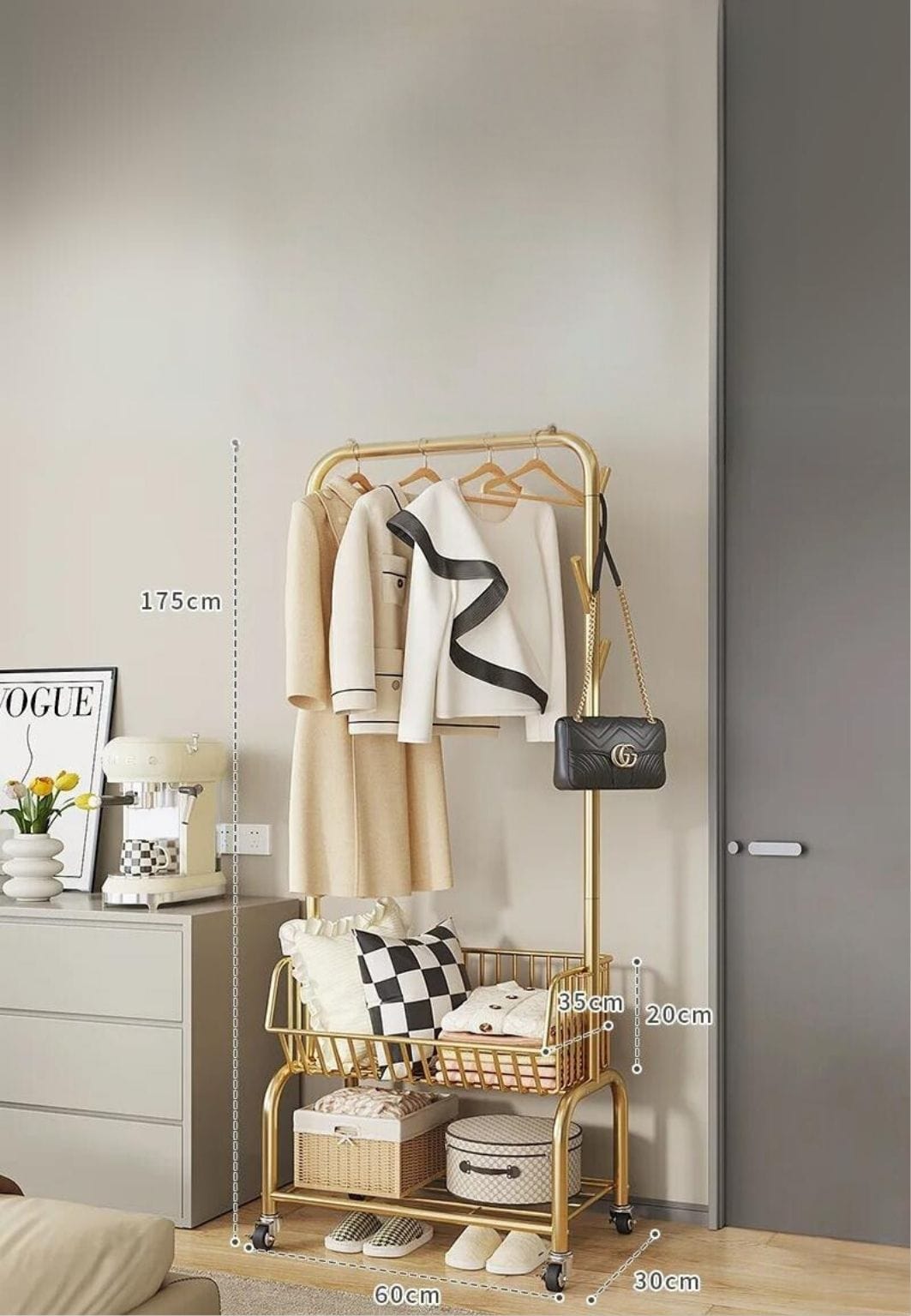 Meuble porte manteau chaussure Panier Doré