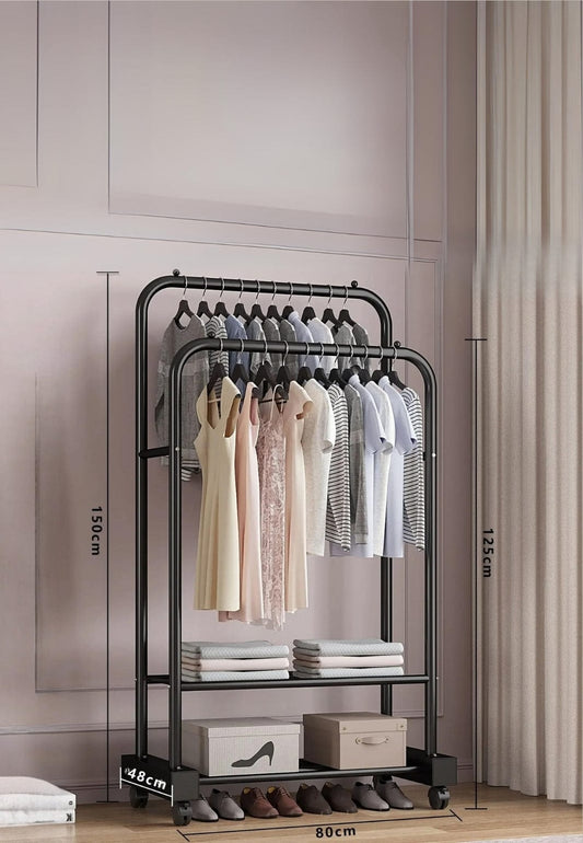 Meuble porte manteau chaussure Petit Dressing sur Roulette Noir