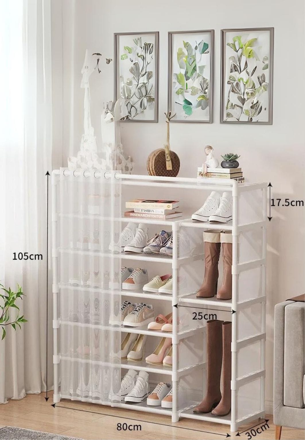 Meuble porte manteau chaussure large à rideaux Blanc