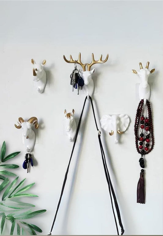 Patère porte manteau 6 Animaux Blanc et Doré