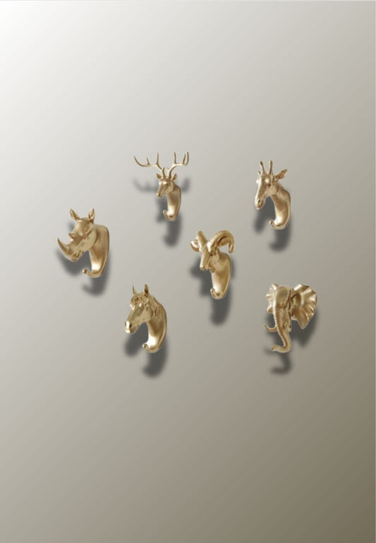Patère porte manteau 6 Animaux Doré