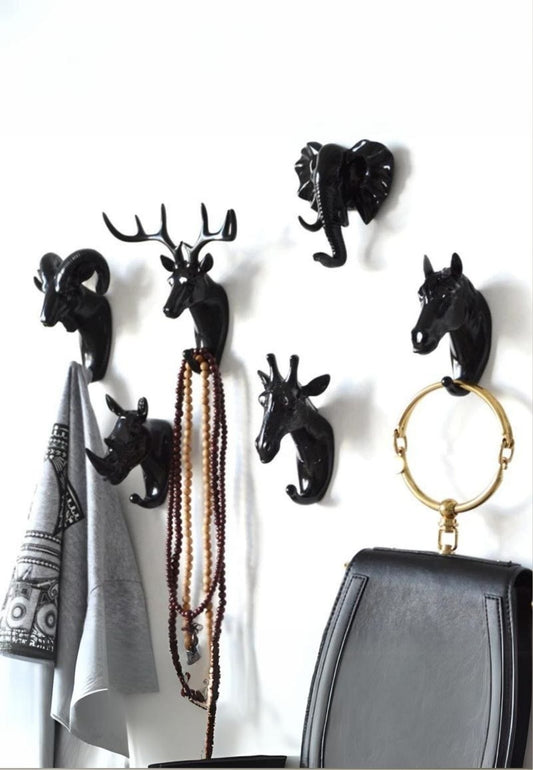 Patère porte manteau 6 Animaux Noir