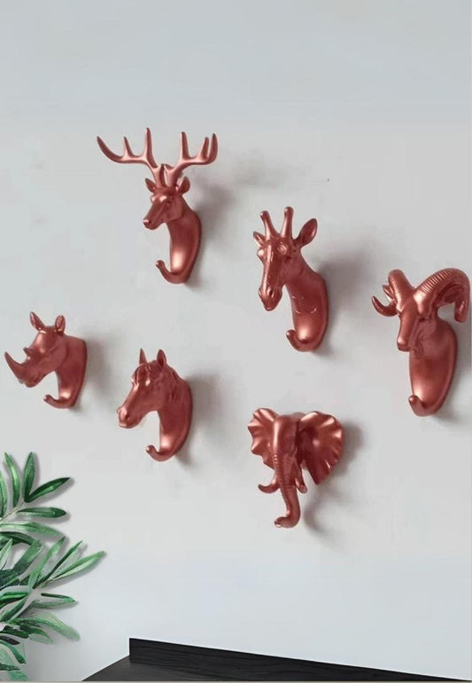 Patère porte manteau 6 Animaux Rose Doré