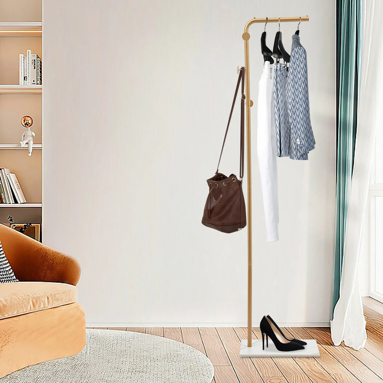 Porte Manteau sur pied Or sur Base Blanche