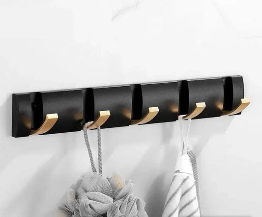 Porte manteau design mural Noir Doré 5 Crochets