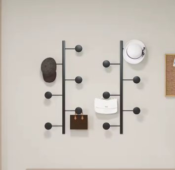 Porte manteau design mural Vertical Noir 4 Crochets x2 levé