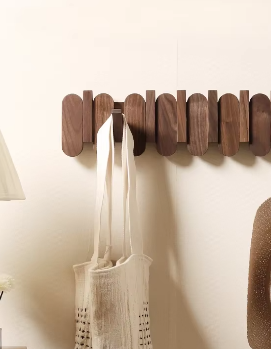 Porte manteau mural design en bois 6 Crochets Ronds