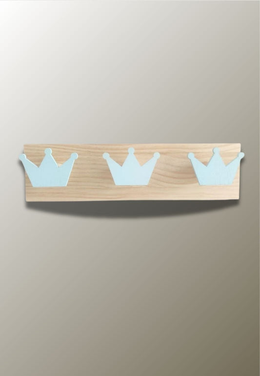 Porte manteau mural enfant triple Couronne Bleue