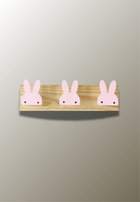 Porte manteau mural enfant triple Lapin Rose