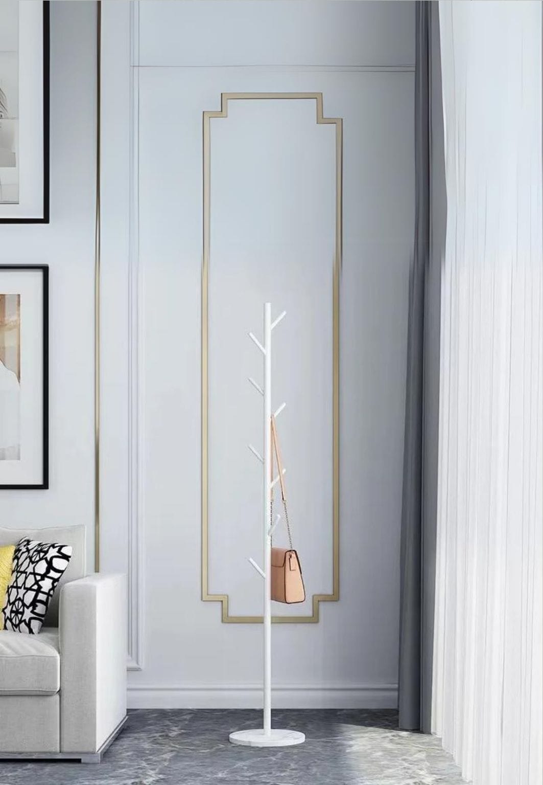Porte manteau sur pied design arbre blanc sur base ronde