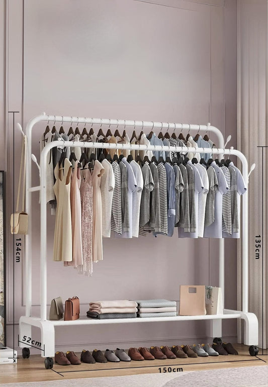 Meuble porte manteau chaussure Grand Dressing sur Roulette Blanc